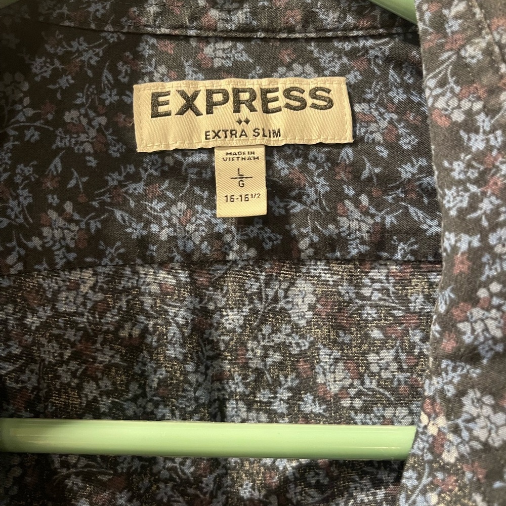 Express Men's Extra Slim Fit Floral Shirt - Black and Blue
